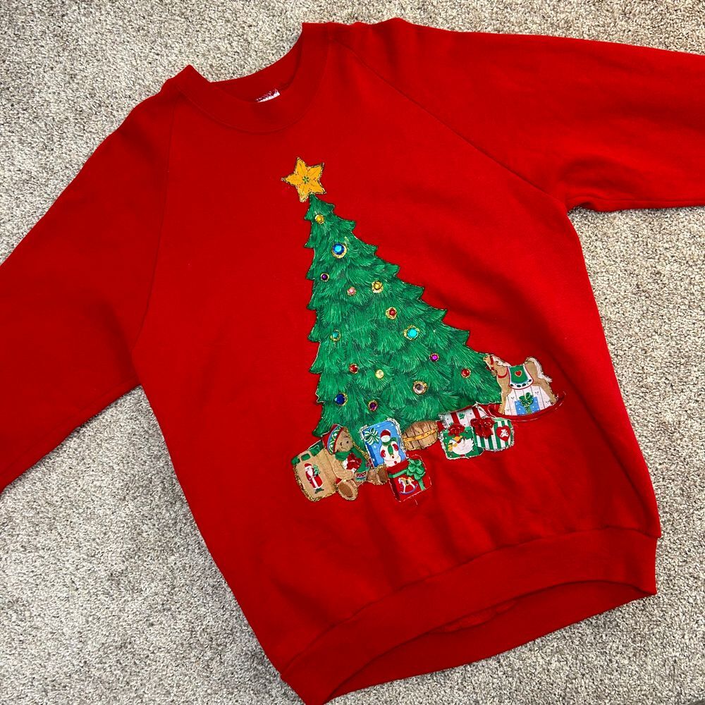 Vintage Jerzees Christmas Tree Crewneck Sweatshirt Made In USA Size XL (676)